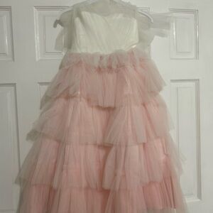 Elegant Pink and White Tulle Gown